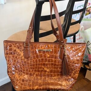 Crocodile Embossed Brown Tote Bag
